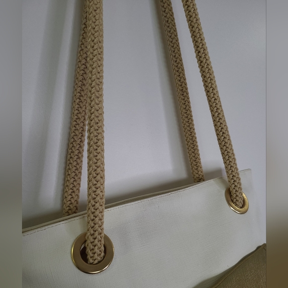 Rodo - Vintage Nautical Gold and White Bag with Rope Handles - Picture 5 of 13